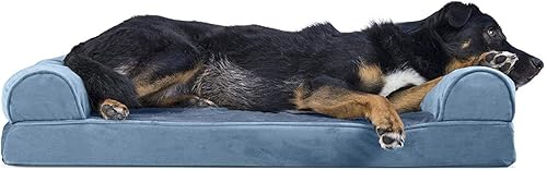 Miniatura 14 de Furhaven Cama para perro, espuma de gel refrescante, de pelo sintético y terciopelo, estilo sofá, color gris humo, talla L Almondine,Café,Crema,Dark