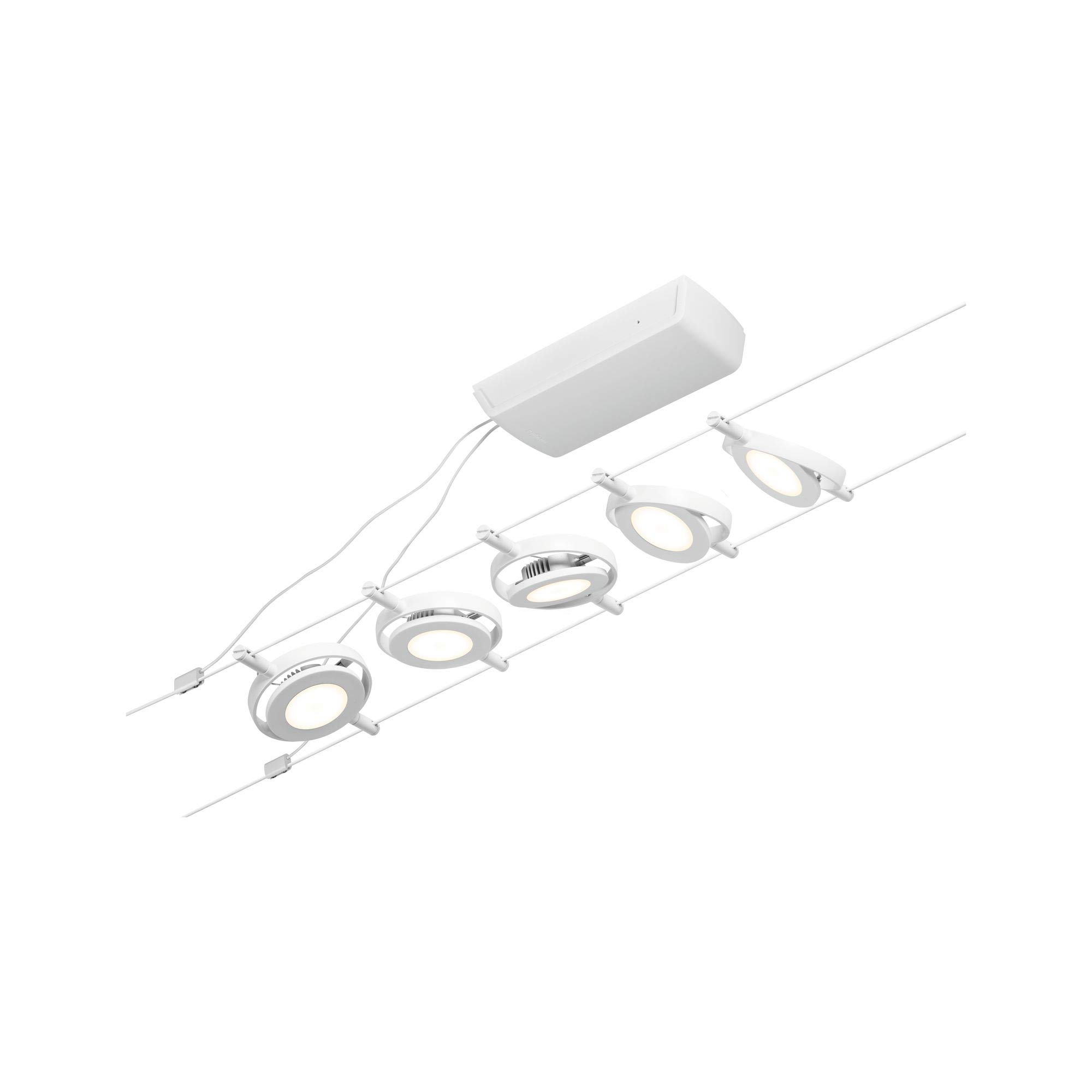Paulmann 94416 CorDuo Juego de sistema de cable LED RoundMac DC incl. 5x4,5 vatios extensible Blanco, cromado Cable metálico 3000 K