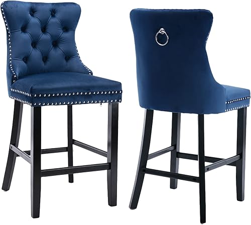 Miniatura 12 de Aoowow Juego de 2 taburetes de bar tapizados de terciopelo con altura de mostrador, altura del asiento de 26.3 pulgadas, sillas de bar sin brazos