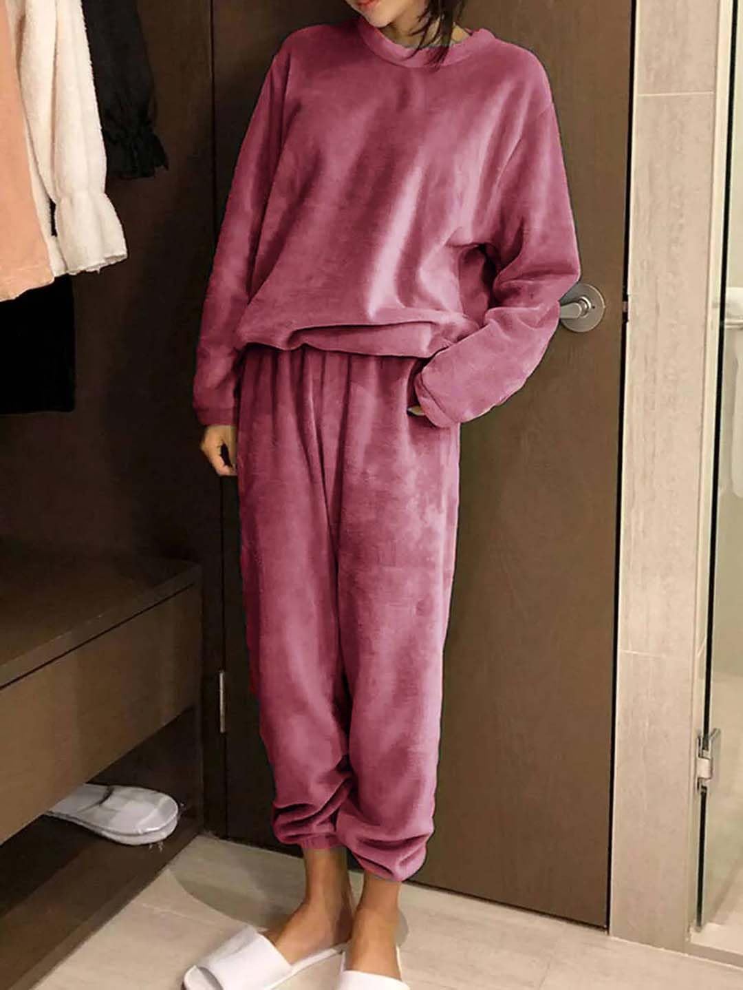 KOTTY Winter-Trainingsanzug-Set für Damen, Sweatjacke und Sporthose mit Kordelzug, für Fitnessstudio, Reisen, Wolkenrosa, Größe 36