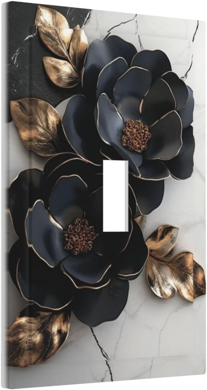 Decorative Art Light Switch Covers Black Rose Single Toggle Wall Plate Decorative Switchcover Electrical Switchplate for Home Decor
