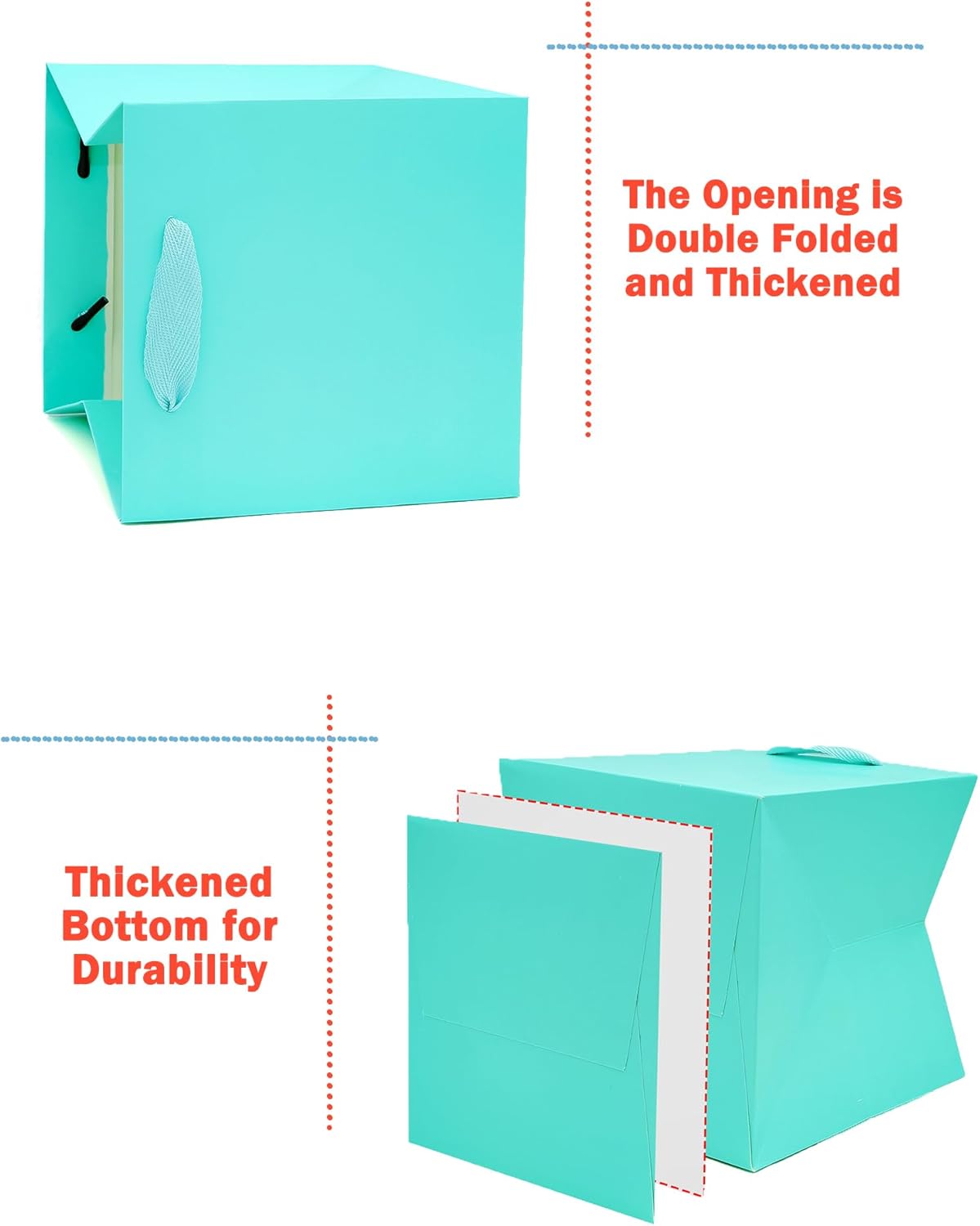 LFCXHTY 10 Pack Square Gift Bags with Tissue Paper Solid Medium Teal Blue Gift Bags with Handles for Party Favor Bag (10x10x10 In, Teal Blue)
