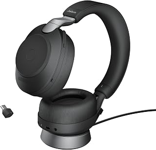 Jabra Evolve2 85 UC Kabellose Kopfhörer mit Link380c & Ladeständer, Stereo, Schwarz - Kabelloses Bluetooth-Headset für Anrufe und Musik, 37 Stunden Akkulaufzeit, Advanced Noise Cancelling Kopfhörer