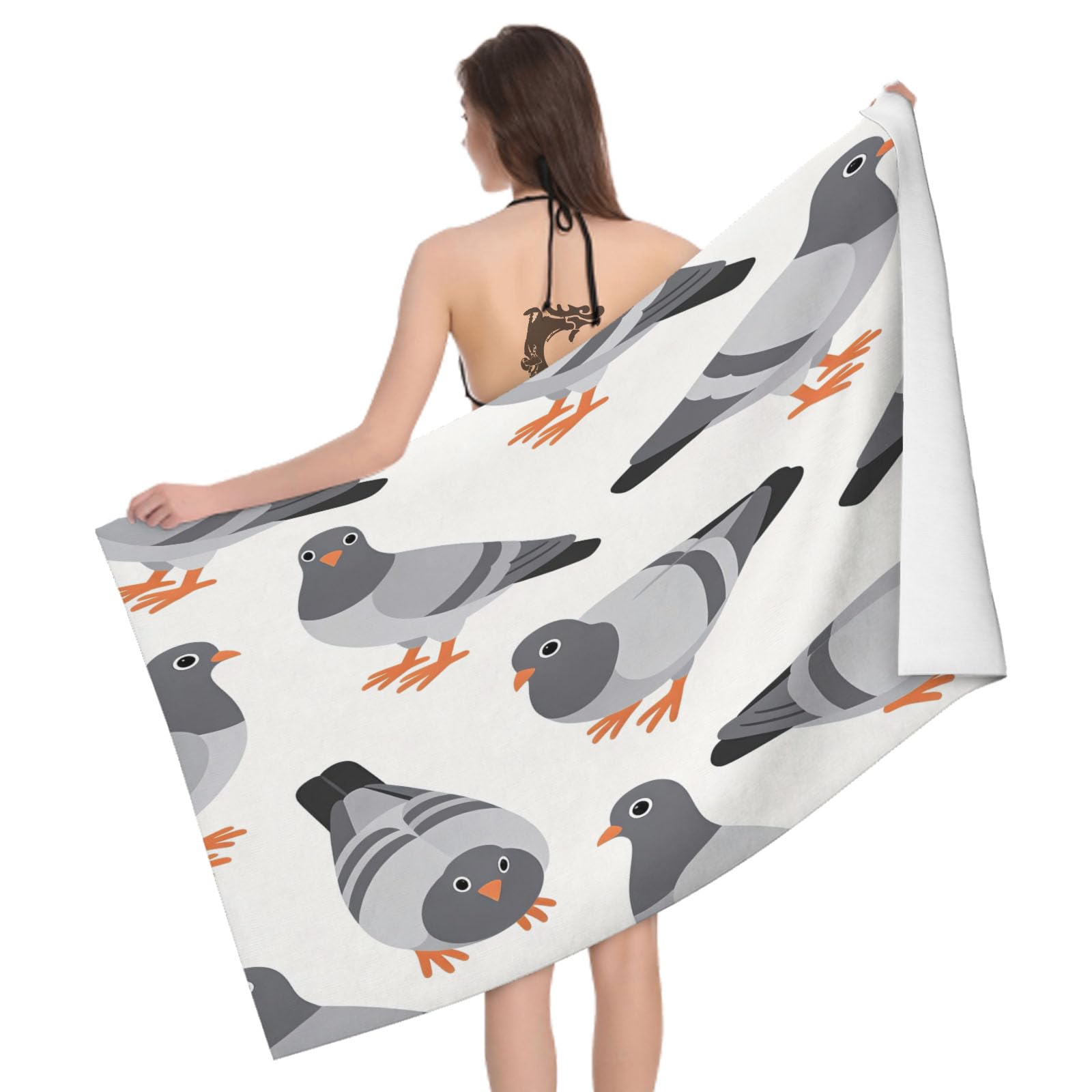 Leichong 3D Pigeon Beach Towel Large Microfiber Soft Quick Dry for Adults, Birds Bath Towel Lightweight Soft Absorbent for Travel Swimming Pool Sports, 80 x 160 cm