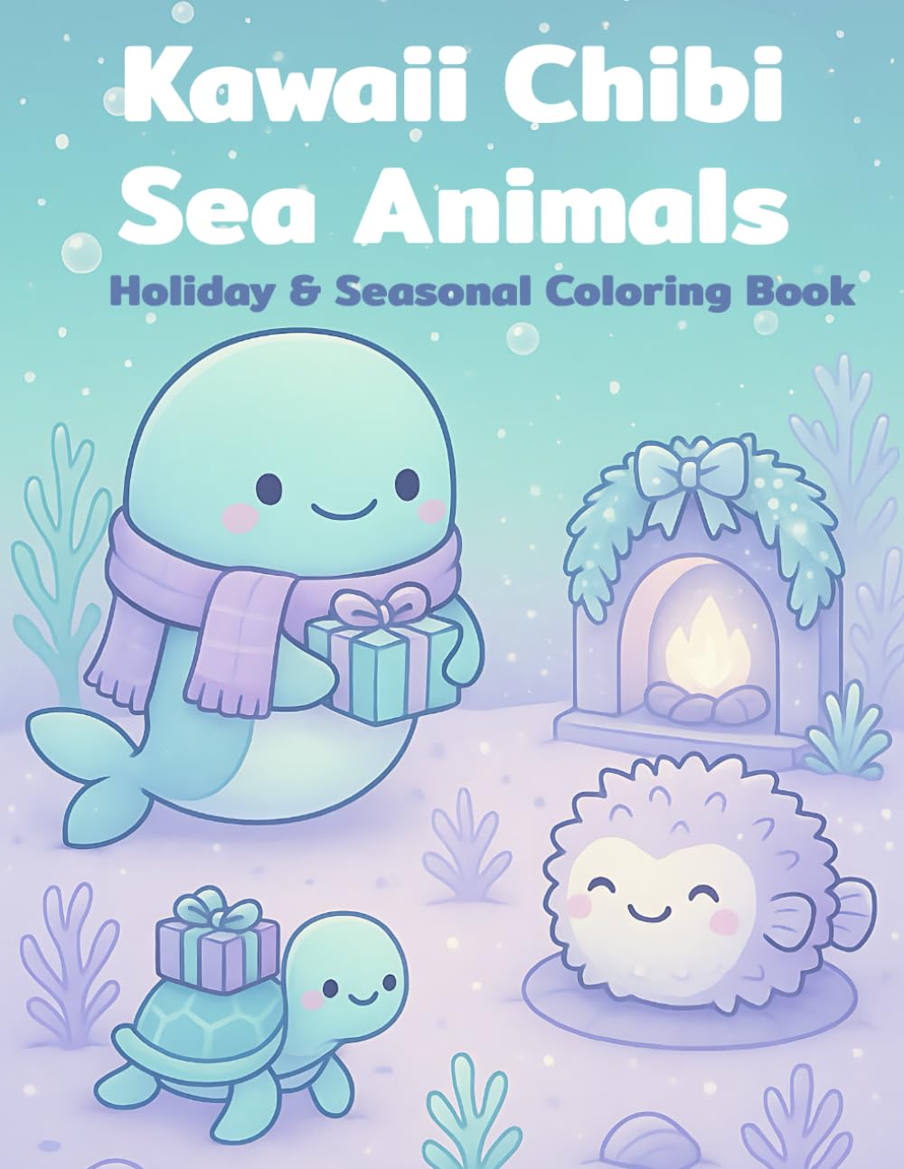 Kawaii Chibi Sea Animals: Holiday & Seasonal Coloring Book: 40 Cute & Cozy Ocean-Themed Holiday Scenes for Relaxing Coloring Fun