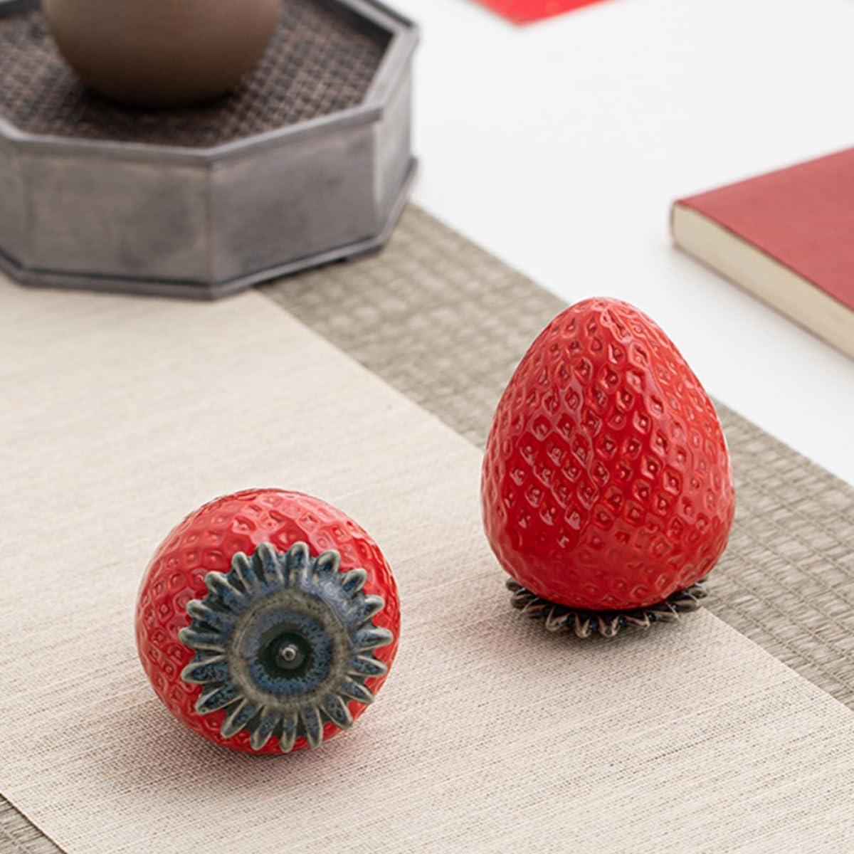 Mini Strawberry Ceramic Jar with Lid Decorative Food Storage Canister for Kitchen Counter Airtight Candy and Sugar Container Cute Portable Tea Canister Space-saving Bulk Storage image 3