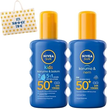 NIVEA Sun SPF 50+ Protection & 48 Hours Moisturizing Sunscreen Spray 200ml and NIVEA Sun SPF 50+ Protection & Care Childrens Sun Spray 200ml