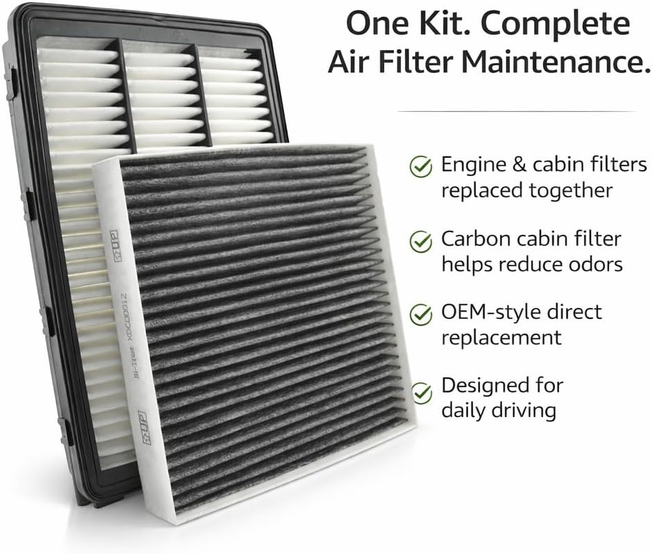 Engine and Cabin Air Filter Kit Replacement for Hyundai Tucson 2016–2021 & for Kia Sportage 2017–2022, Synthetic Engine Air Filter + Carbon Cabin Air Filter, Replaces AF5260 CF12160 97133-D3200