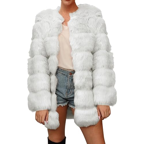 iQKA Women Short Faux Fur Coat Cropped Fluffy Jacket Hooded Winter Warm Fuzzy Splicing Jackets Long Sleeve Outerwear