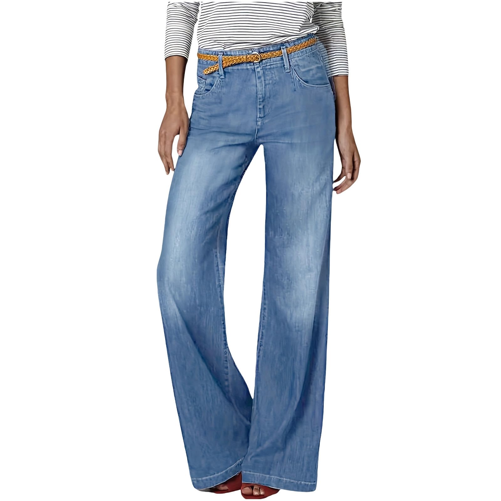 Womens Wide Leg Jeans 2025 Fashion High Waisted Stretchy Straight Leg Baggy Jean Drawstring Denim Pants with Pockets