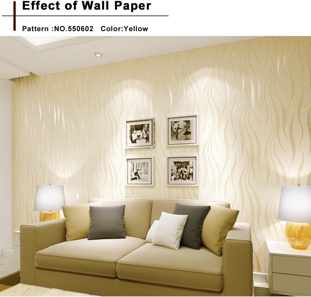 Flagup Wallpaper, 10m Modern Luxury Home Wall Decor Decal Sticker Non-woven 3D Wave Flocking Rolls Wallpaper
