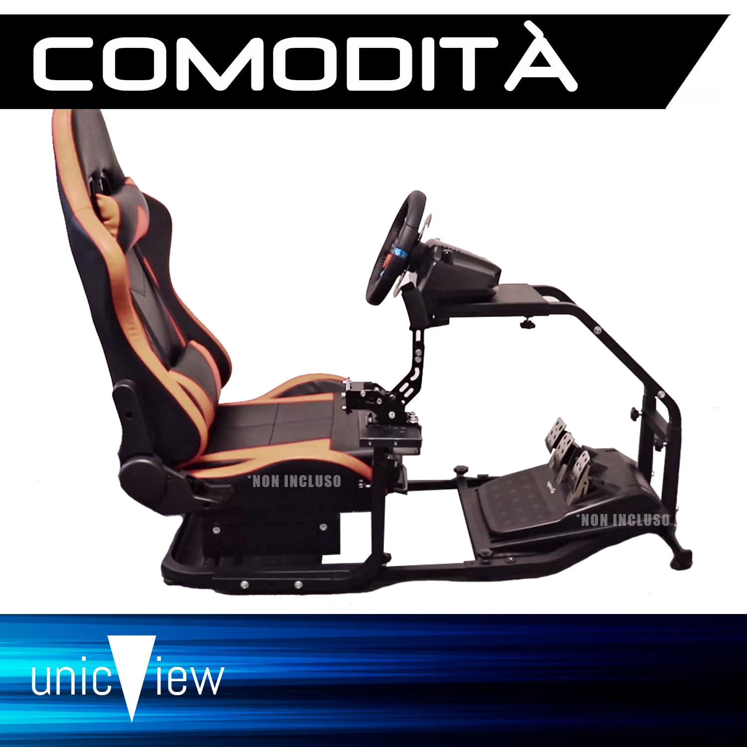 Unicview Adattatore Cockpit SimRacing per supporto volante Logitech G29 G920 G923, Thrustmaster T150 T500 T300 TX TH8A, PS4 PS5, Xbox Fanatec, Completamente regolabile, Valido per sedia da gaming
