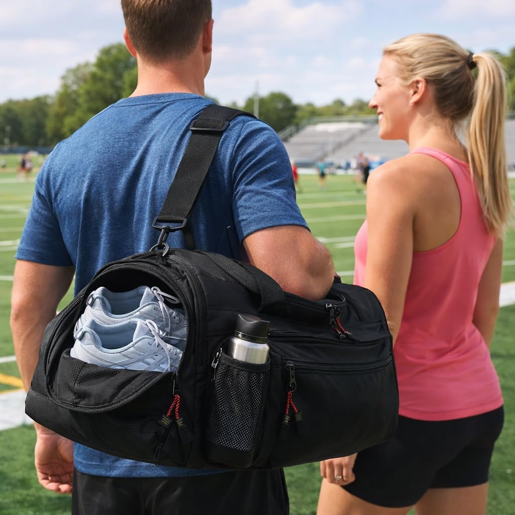 LIFTEZE-USA Gym Bag Duffle Bag for Men Women with Shoe Compartment Travel Sports Workout Duffel Bags Medium Size Athletic Gear Bag Overnight Fitness Carry On Weekender Training Soccer Basketball Pros