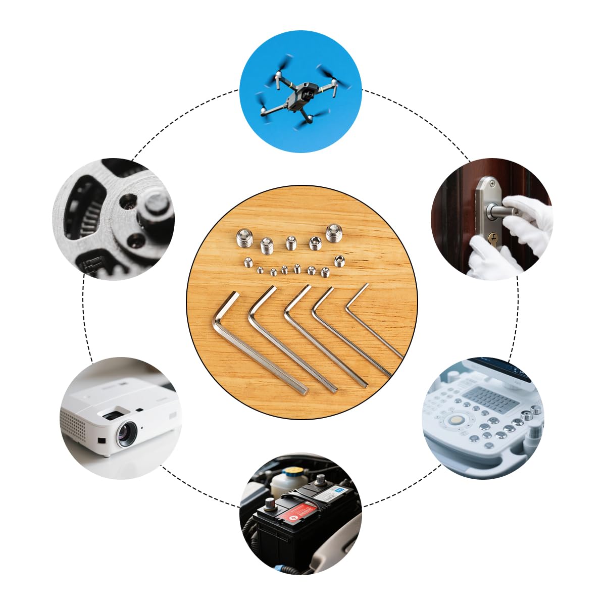 Set assortimento da 250 viti senza testa, grani con chiave a brugola, viti a testa esagonale per maniglie delle porte, rubinetto – M3/M4/M5/M6/M8