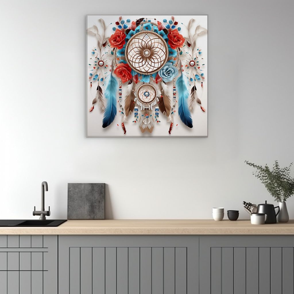 Canvas for Living room. Ethereal Dreams Embodied in a Floral Adorned Dreamcatcher, 27 x 18 inch Canvas Wall Art - Contemporary Masterpieces - Botanical Home Decor - 69x46 cm (27x18 inch)
