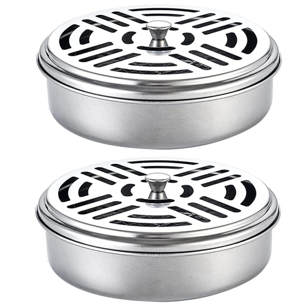 Perodlly Mosquito Coil Holder Stainless Steel Coil Incense Burner Portable Mosquito Spiral Holder Box Sandalwood Incense Stick Fireproof, 2PCS..