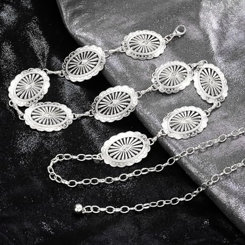 Image of Women's Concho Chain Belt Western Cowgirl Metal Waist Chain Belt for Dress