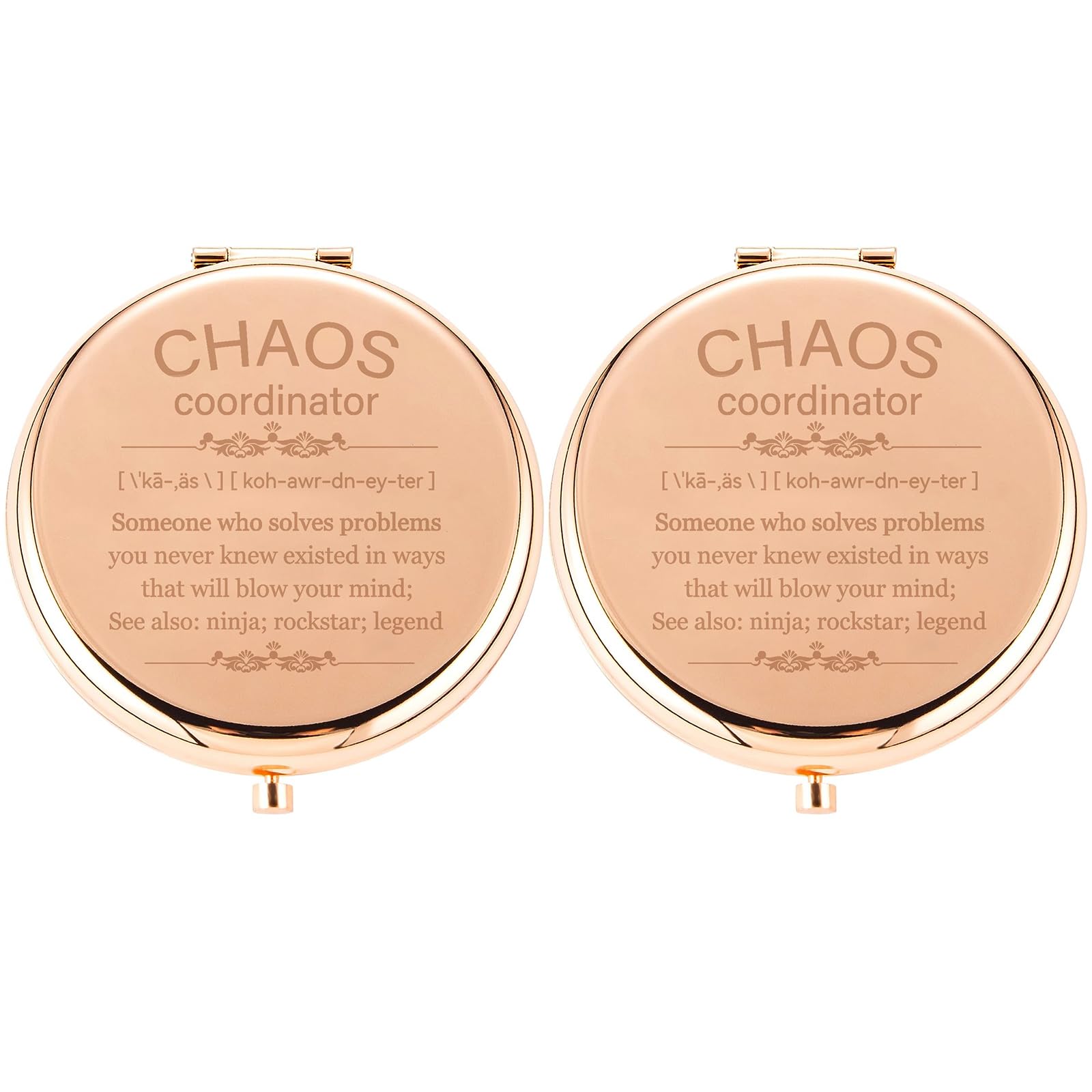 iematoz Chaos Administrator Gifts- 2 Pack Stainless Steel Compact Pocket Makeup Mirrors Present for Your Coworker, Boss, Mom-Retirement/Gratitude/Birthday Presents for Her. (Rose Gold)