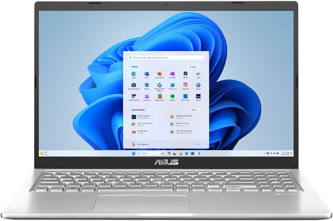 Vivobook 15.6” FHD Laptop, AMD Ryzen 3 3250U, 8GB RAM, 128GB SSD, Windows 11 Home, Transparent Silver, M515DA-WS33