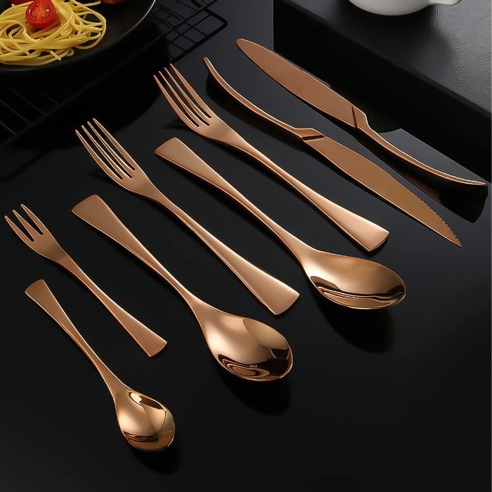 Rose Gold Flatware Cutlery Sets for 12 96 Piece 1810 Stainless Steel Silverware sets unique modern Home Kitchen