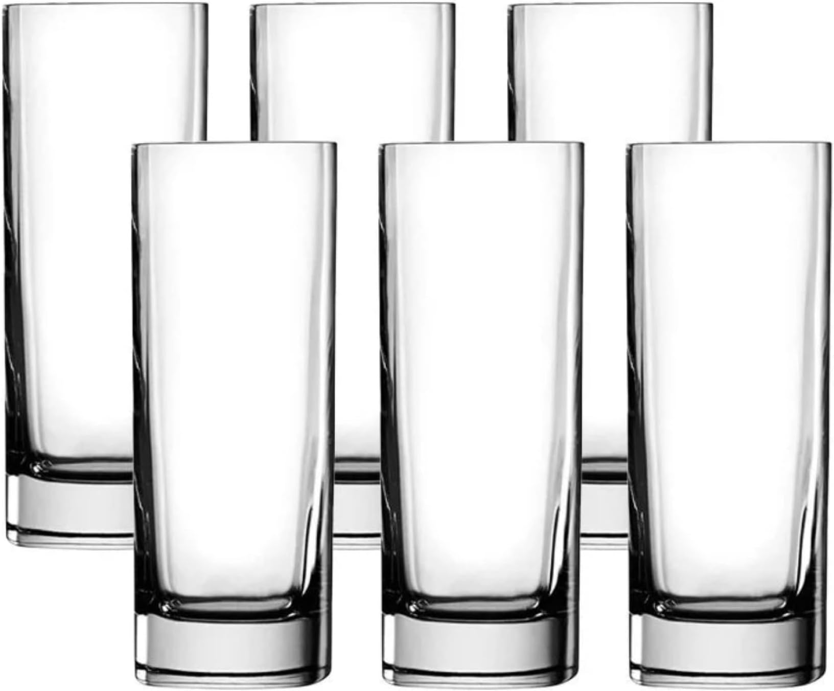 Luigi BormioliStrauss - Set of 6 Highball Glasses - Elegant Square Crystal 16.5 Oz. Drinking Glass, for Cocktails, Water, Juice, Made in Italy.