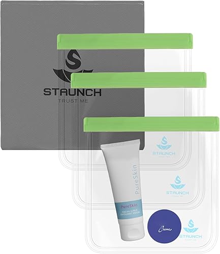 Staunch- 3 piezas, bolsas de aseo de tocador, color rojo, artículos de tocador transparentes, bolsas Ziplock de 1 cuarto de galón.., Verde, Neceser