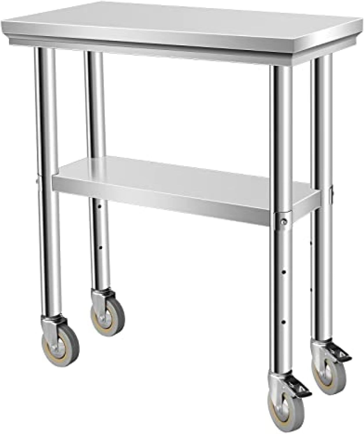 AHLOKI Stainless Steel Work & Prep Table with Caster Wheels and Under Shelf for Restaurant, Home, Hotel,24''x12''