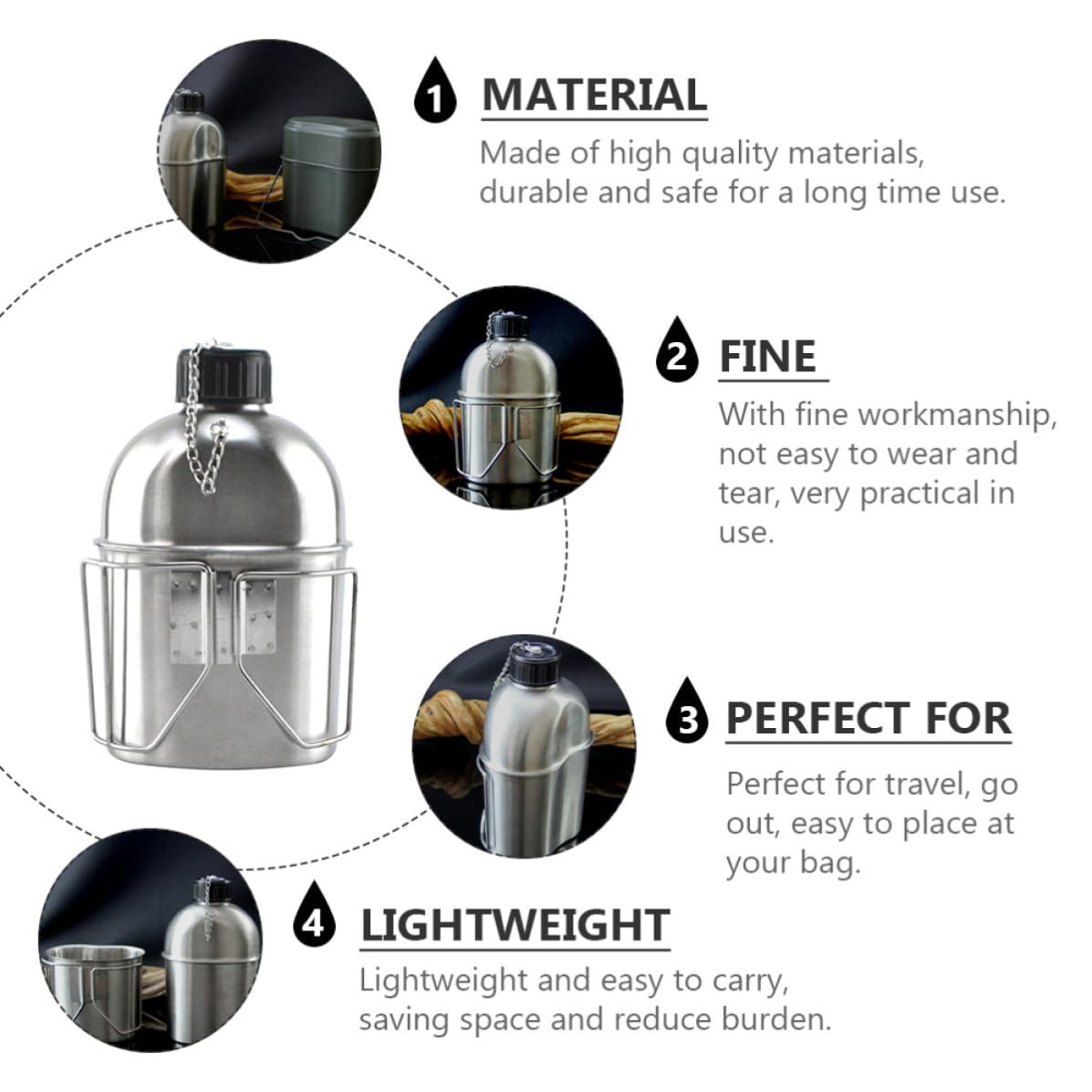 MERRYHAPY Edelstahl Wasserflasche für Camping und Unterwegs, Leicht, Silber