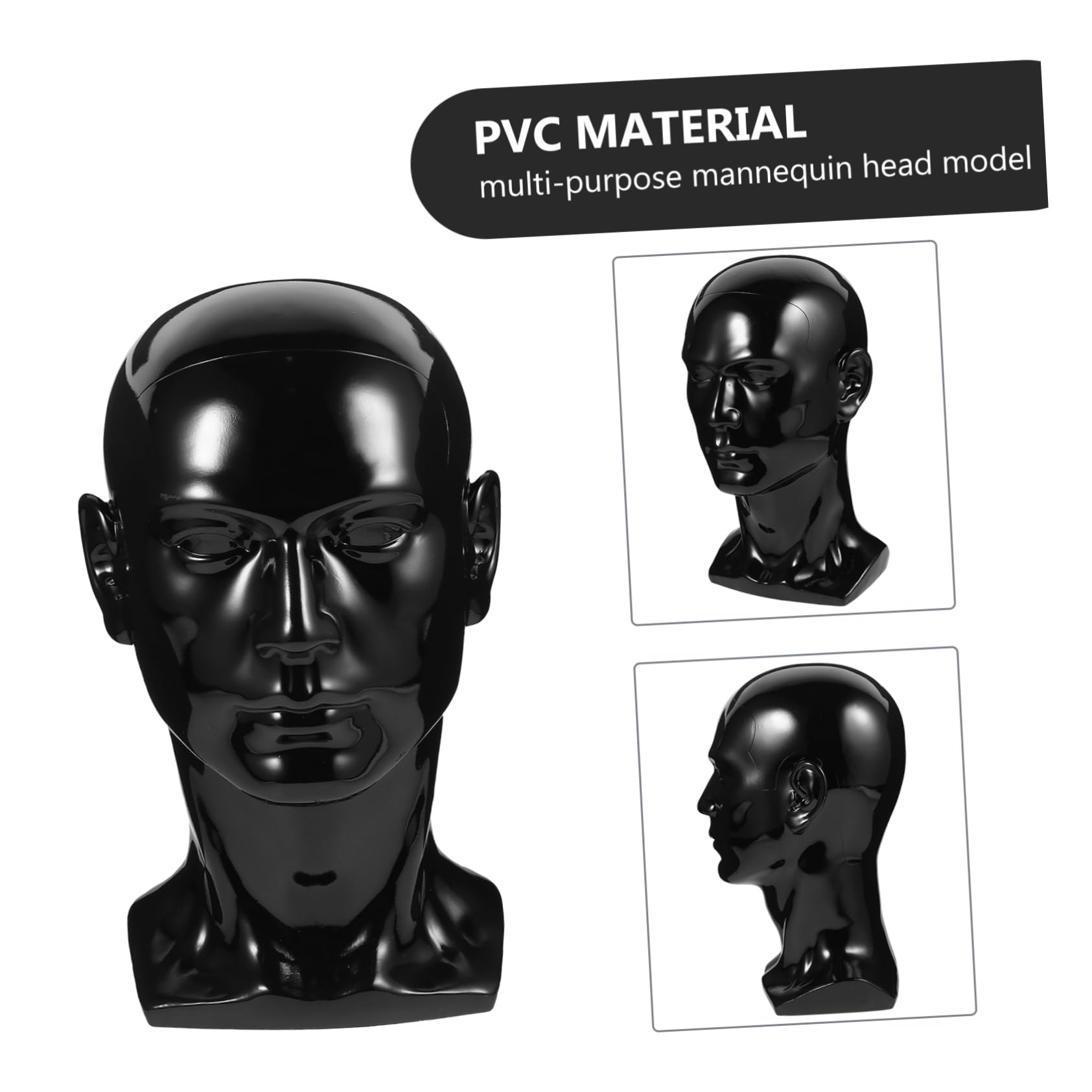 Schaufensterpuppen Herrenkopf aus Pvc, Schwarz, für Perücken und Hüte