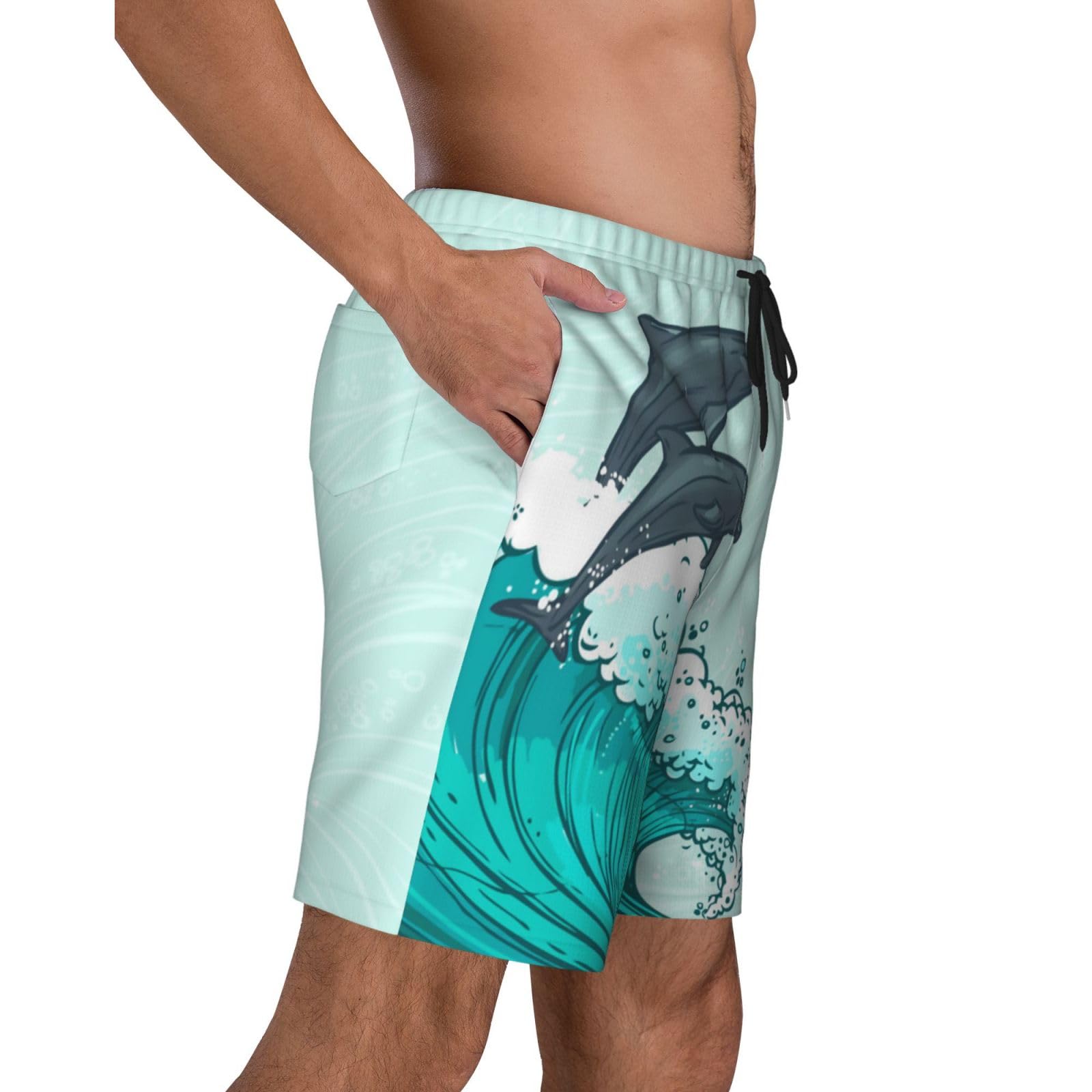 Amazon.co.jp: ビーチパンツ メンズ イルカ 波柄 流れる水 短パン 水着