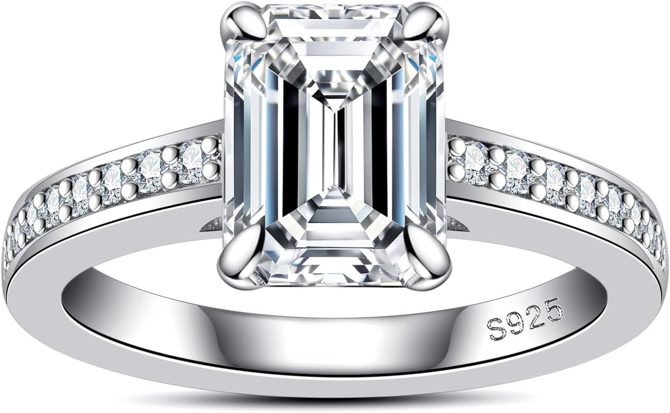 AnuClub Moissanite Wedding Ring 3.2-4cttw(3CT Center Stone) D Color VVS1 925 Sterling Silver Radiant/Emerald/Pear Cut Engagement Promise Rings for Women with Certificate