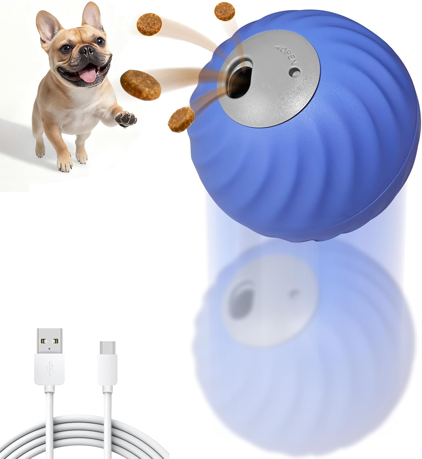 Petbobi Interactive Dog Ball, USB Rechargeable Moving Dog Toy for Treat Dispensing, 2.87″ Blue Washable TPU Puzzle Ball, Interactive Dog Toys for Small & Medium Dogs, Boredom & Anxiety Relief
