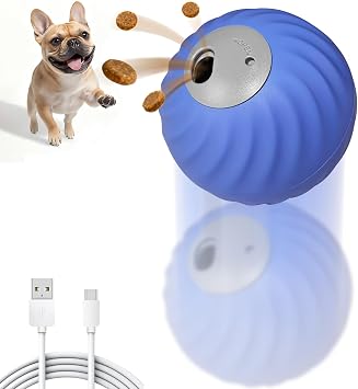 Petbobi Interactive Dog Ball, USB Rechargeable Moving Dog Toy for Treat Dispensing, 2.87" Blue Washable TPU Puzzle Ball, Interactive Dog Toys for Small & Medium Dogs, Boredom & Anxiety Relief