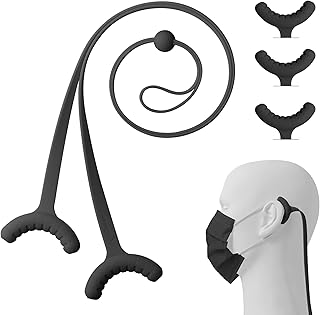 BONE Lanyard Mask Tie (3 Packs), Face Mask Holder, Adjustable & Skin-Friendly Silicone Extender Strap, Ear Savers for Kids & Adults (Black)