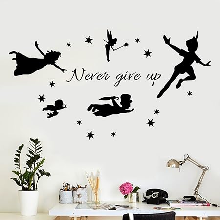 Amazon ボコダダ Vocodada ウォールステッカー 飾り 壁 装飾 壁紙シール グッズ ウォール ピーターパン 童話 物語 魔法 Never Give Up 賃貸部屋ok Wall Sticker 雑貨 m 45m ブラック ウォールステッカー オンライン通販