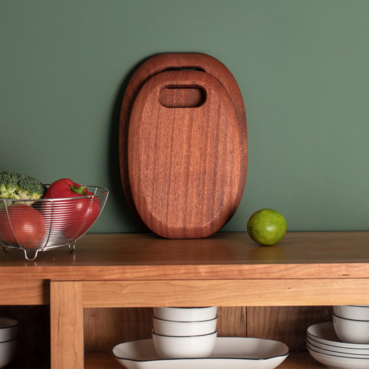 FOMIYES Tabla de Cortar Bloque de Corte para Cocina de Madera Marrón, Reversible, Gruesa, Orificio Superior, para Frutas, Bodas y Despedidas de Soltera