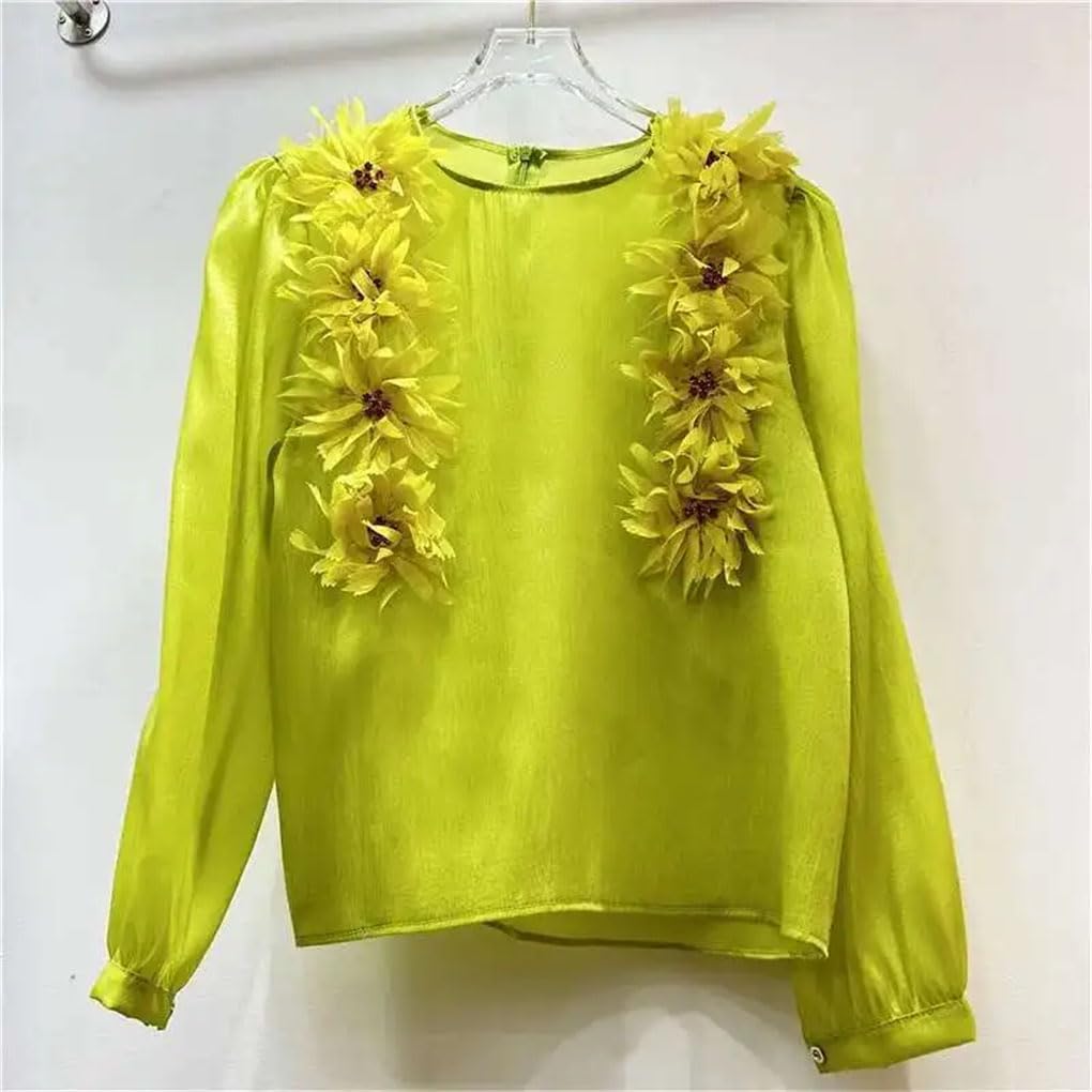 Camicetta sottile da donna a maniche lunghe con fiori colorati prospettiva elegante