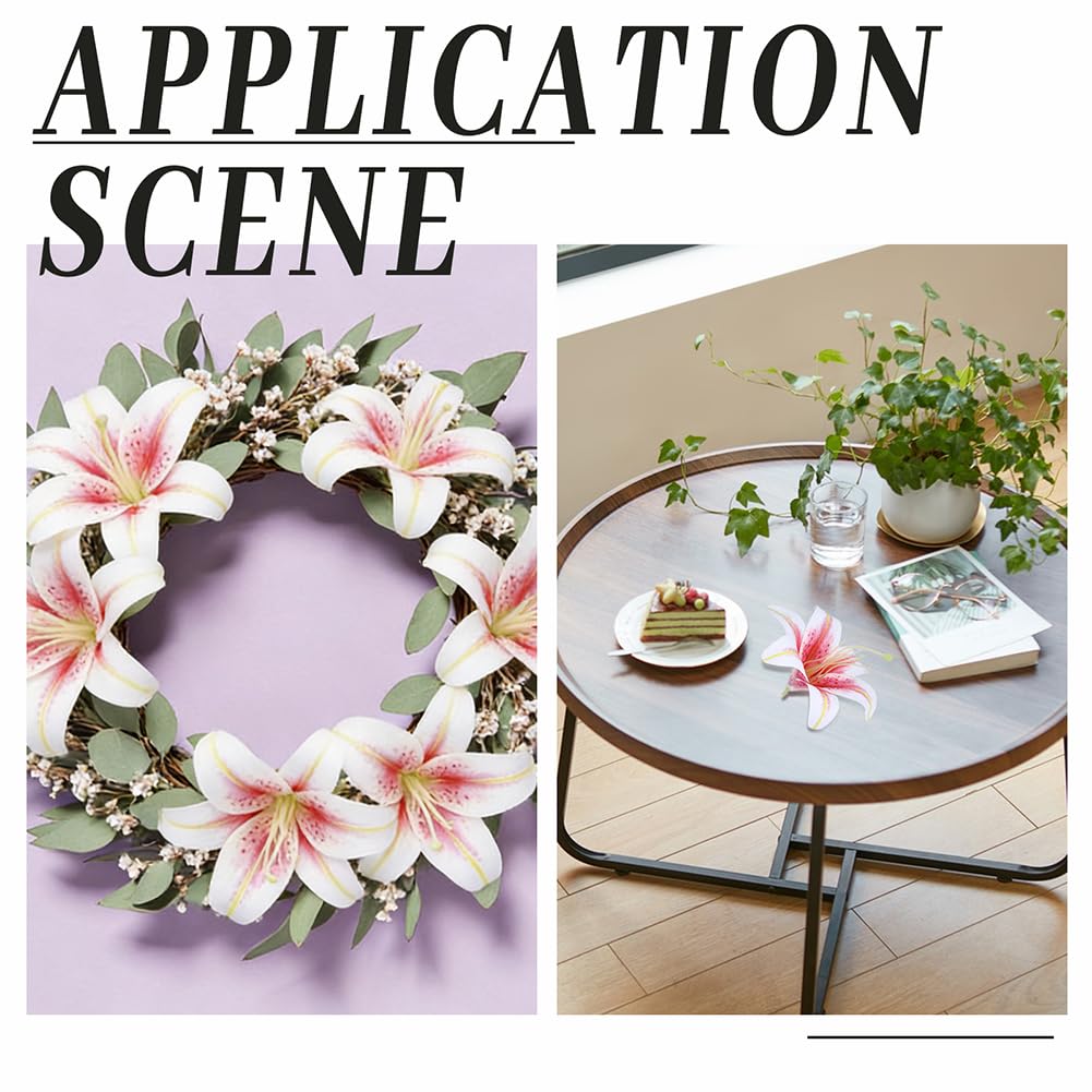 30 Set Künstliche Rosa Lilien, Künstliche Lilienblütenköpfe Aus PVC Mit Realistischen Lilienblättern Abnehmbaren Staubgefäßen Für Brautsträuße Wohnkultur Bastelarbeiten Blumenarrangements