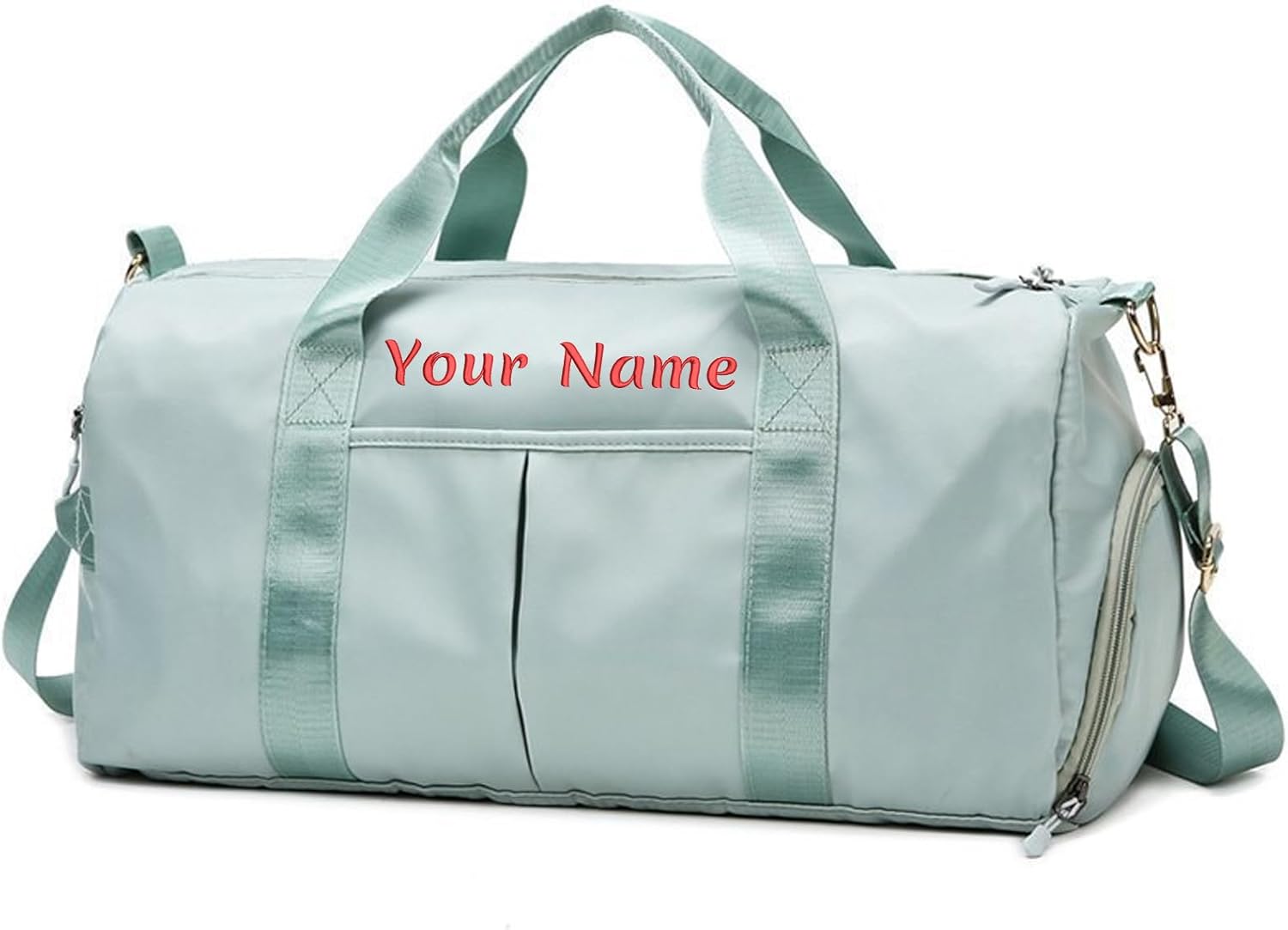 Personalized Duffel Bag, Custom Name Embroidered Gym Bag, Sports Bag with Wet and Dry Pocket & Shoe Compartment, Overnight Excursion Bag, Weekend Travel Bag, Dance & Yoga Bag (Light Green)