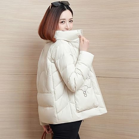 Amazon Co Jp レディースダウンジャケットショートスタンドカラージャケットコート ポケット付き暖かい防風長袖アウトドアダウンコートジャケット Beige Xl ファッション