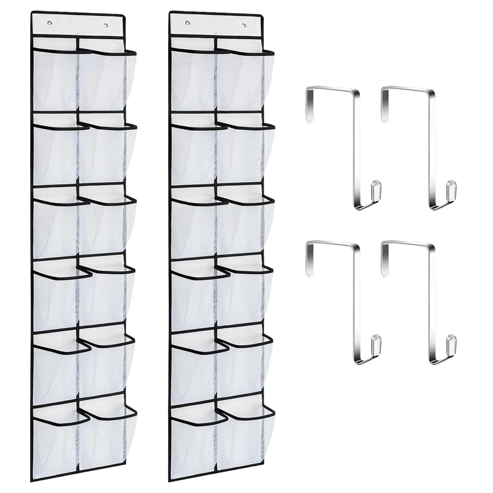 Scarpiera Appendiabiti Con 14 Tasche - Organizer Pieghevole Da Porta Per Scarpe, Salvaspazio Per Armadio O Bagno (2 Pezzi)