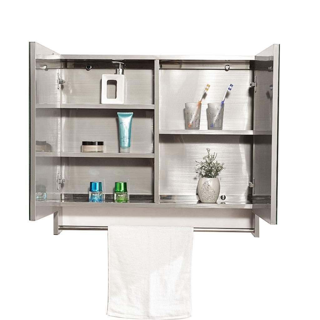 Gabinetes con Espejo de baño de Acero Inoxidable con toallero Espejo de Montaje en Pared Color: Plata, Tamaño: 80x70x13cm (Tres Puertas) (Plata 60x70x13cm)