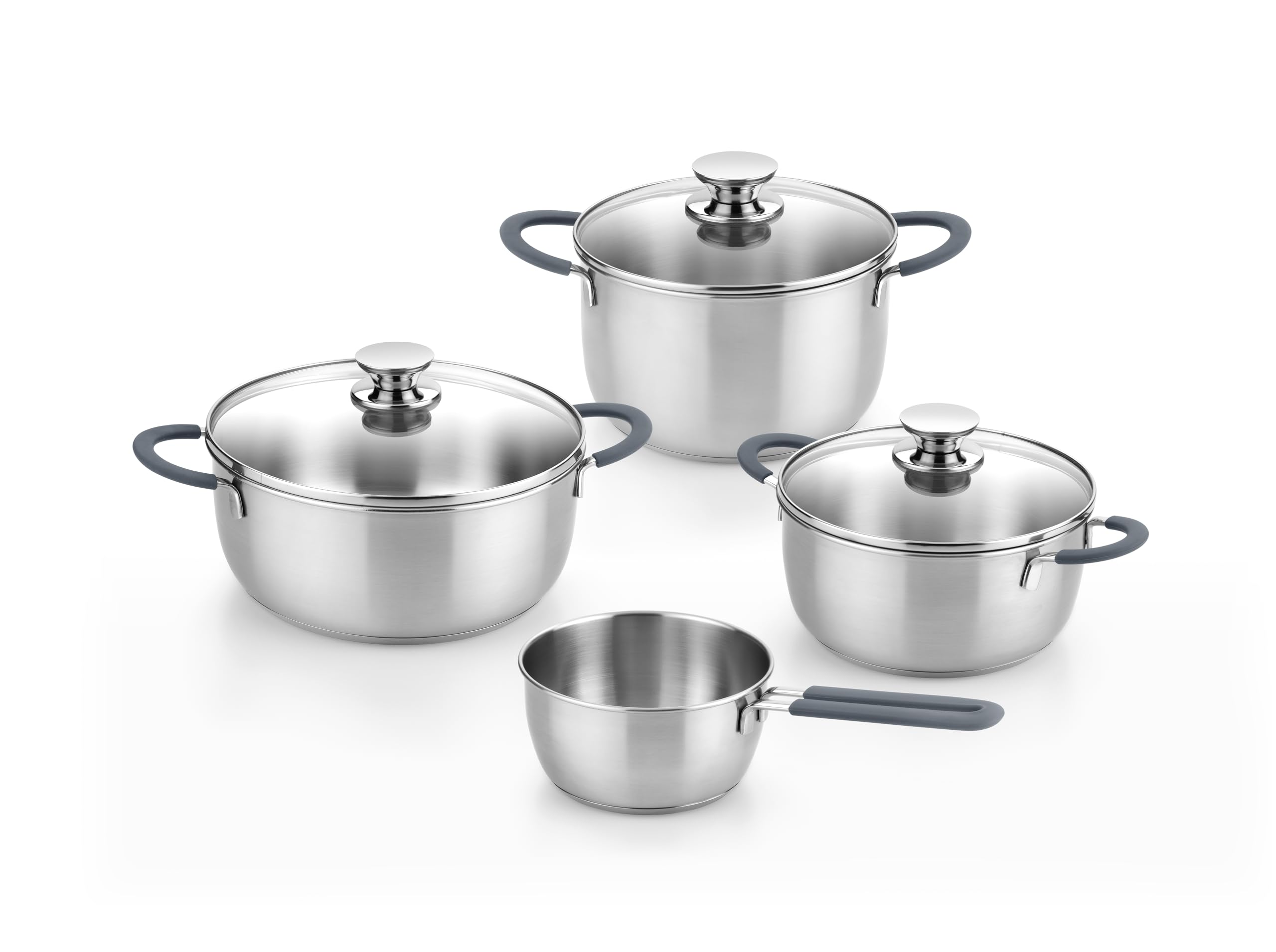 BRA Master | Batería de cocina 7 piezas, Acero Inoxidable 18/10, Sin Antiadherente, Mango recubierto de Silicona, Apto para todo tipo de cocinas, Incluida Inducción con descuento