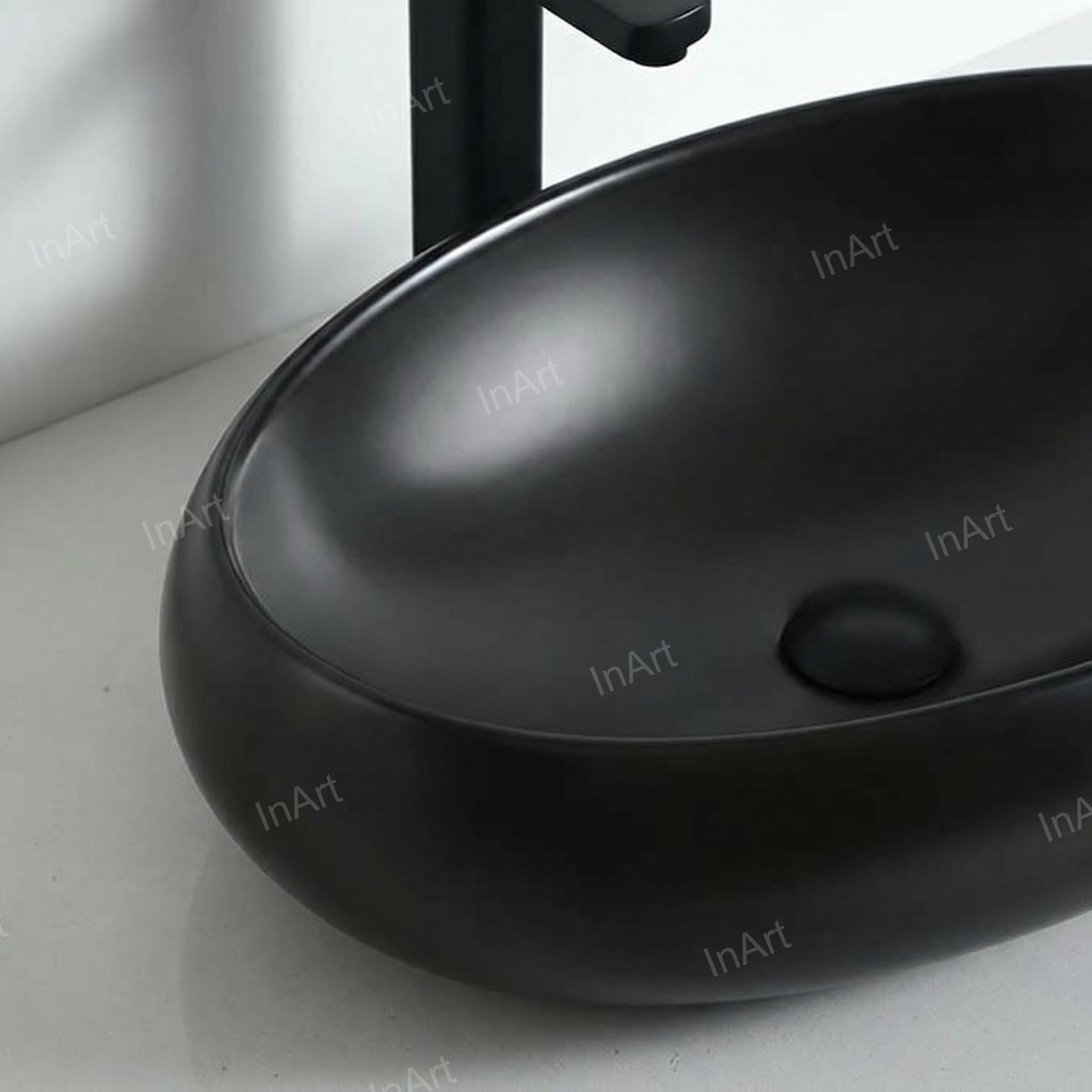 InArt Premium Designer Table Top Ceramic Wash Basin/Vessel Sink for Bathrooms (24 x 16 x 6 Inch, Black, Matt Finish) (Black Matt) 3