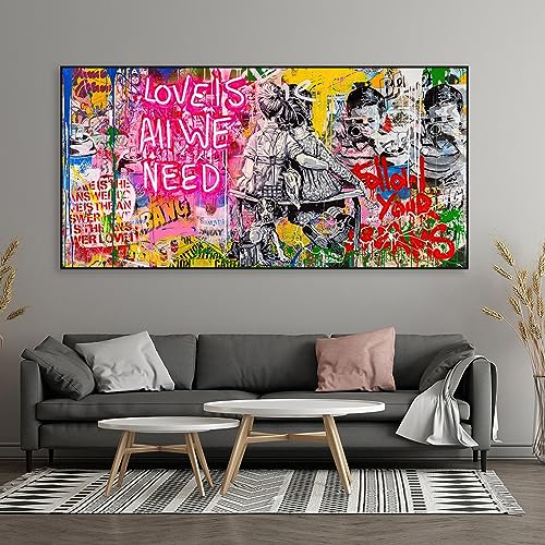 Grand mur art affiche love is all we need impression sur toile graffiti moderne 60x120
