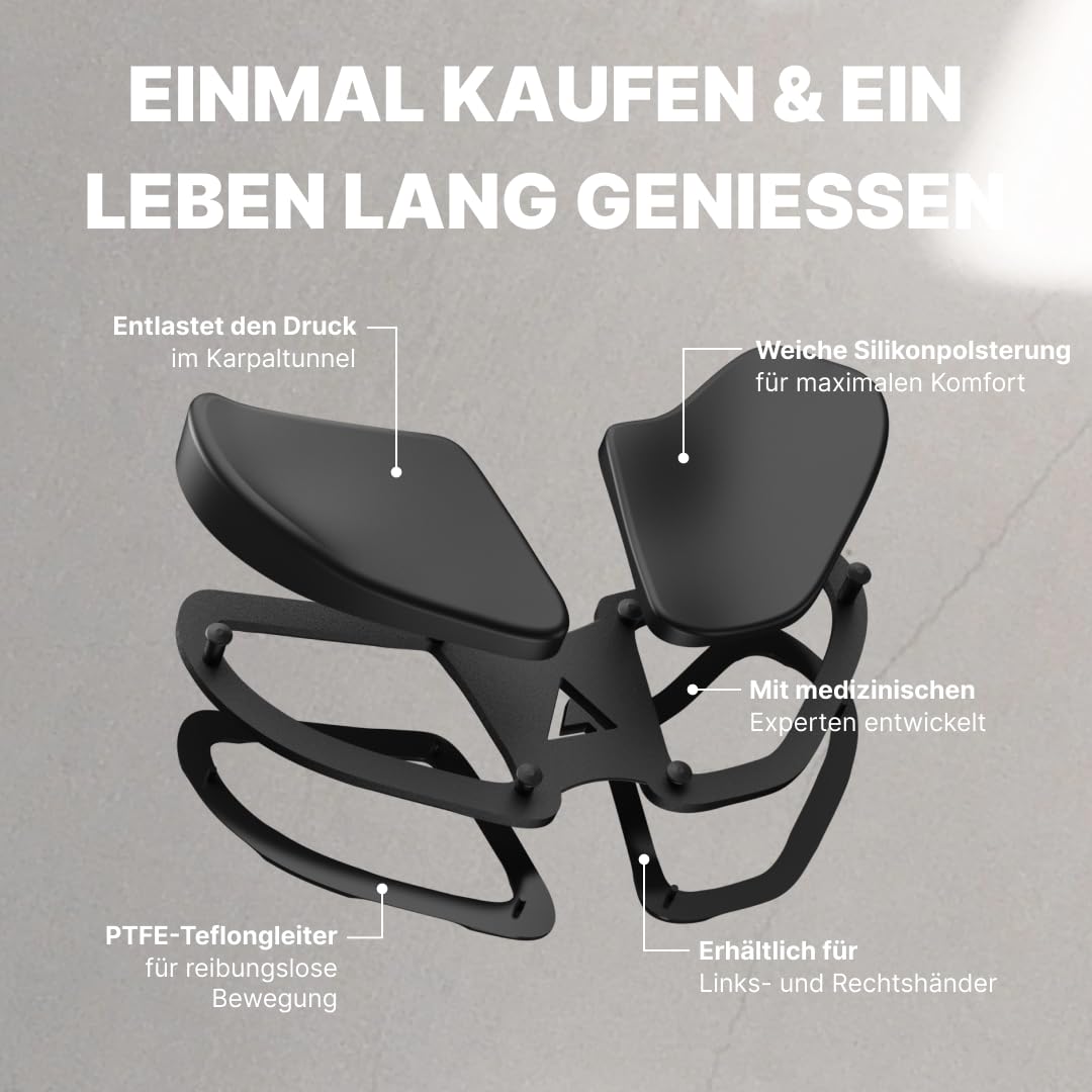 DELTAHUB Carpio 2.0 - ergonomische Handgelenkauflage für Rechtshänder, Handgelenkstütze bei Benutzung der PC-Maus, Reduziert Überstreckung Ermüdung & Handgelenkschmerz leichtes Gleiten - Large/Schwarz