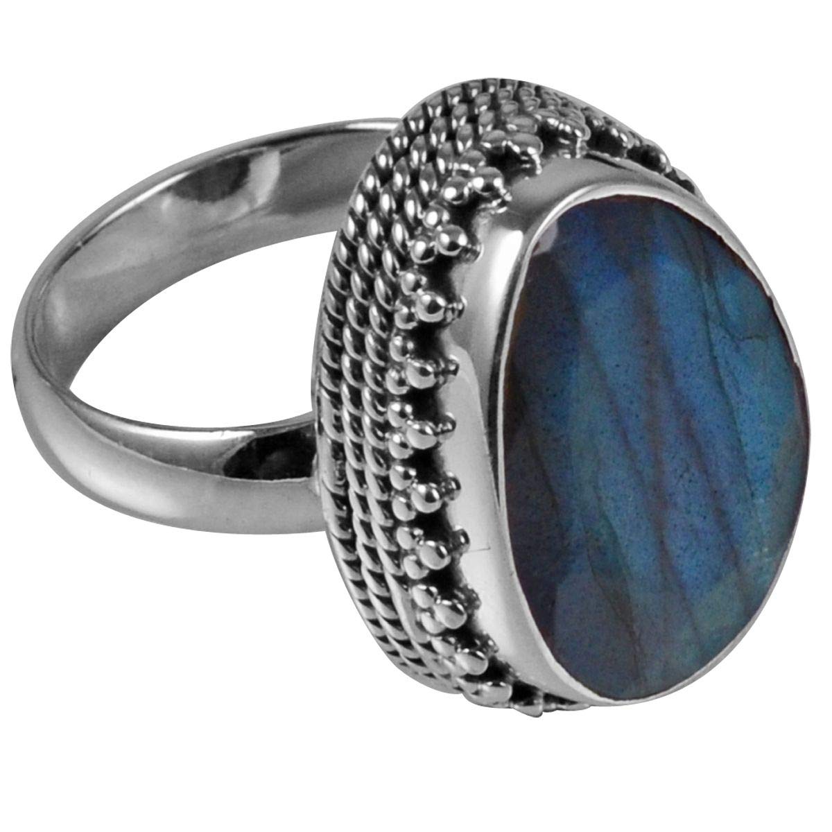 Bague Serpent En Argent 925 Avec Labradorite - Taille 54, Très Bon état, Défauts Mineurs