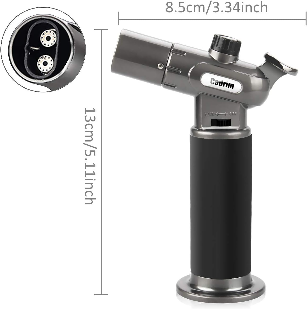Cadrim Butane Torch, Refillable Pro Culinary Blow Torch Double Fire Cooking Torch and Small Adjustable Flame Kitchen Torch for Creme Brulee, Baking BBQ(Butane Fuel Not Included)