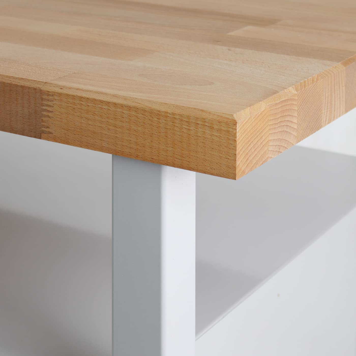 ADB Werkbank/Werktisch, 600x600x840 mm, mit 3 Schubladen, RAL 7035/5012, mit Stabiler Arbeitsplatte Buche massiv riegelartig verleimt, geölt, 30 mm