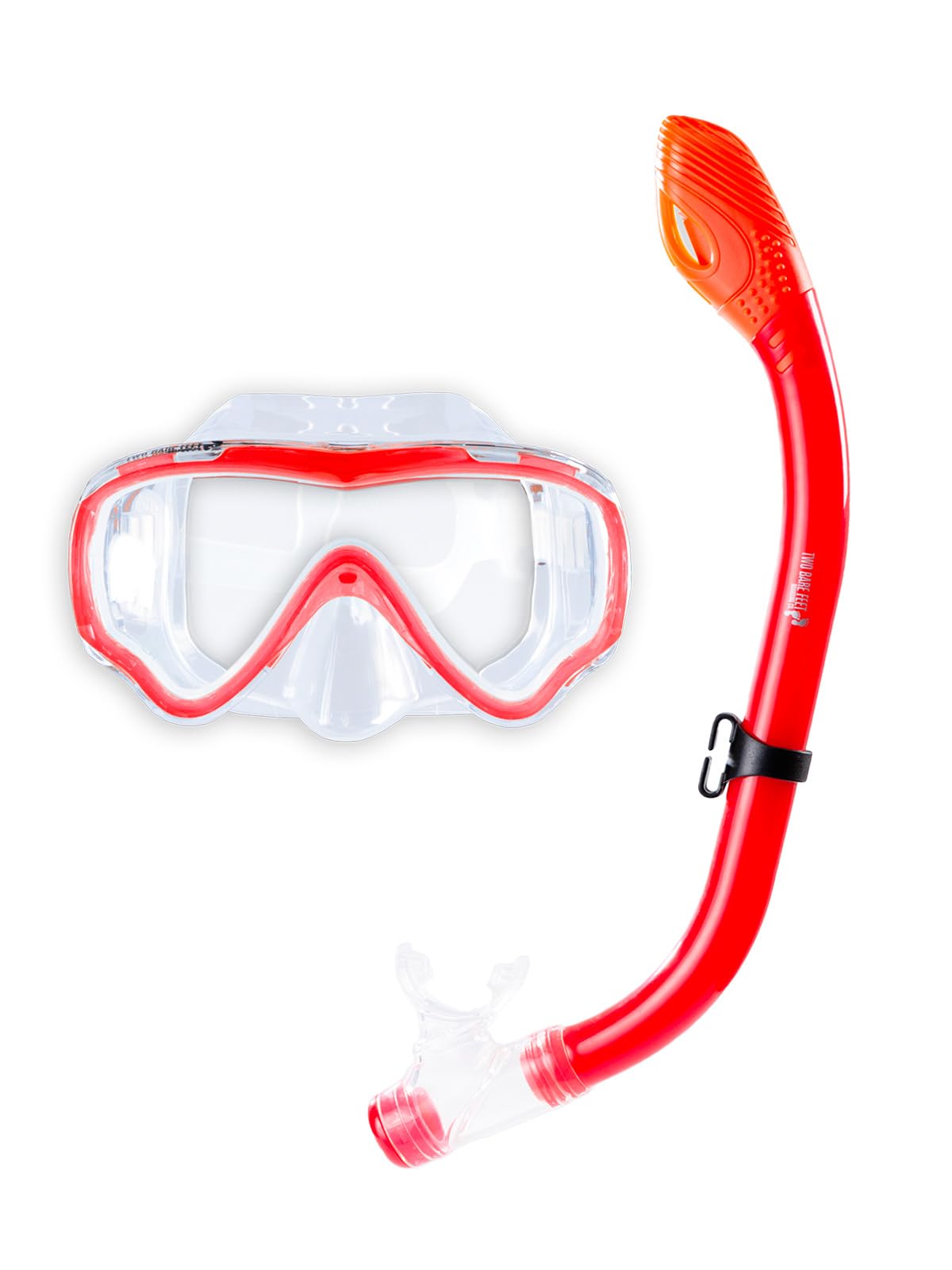 Two Bare Feet Kids Dry Top Snorkelling Set โ Junior Silicone Mask & Snorkel, Anti-Fog Diving Mask for Children, Adjustable Swimming & Snorkelling Gear (Red)